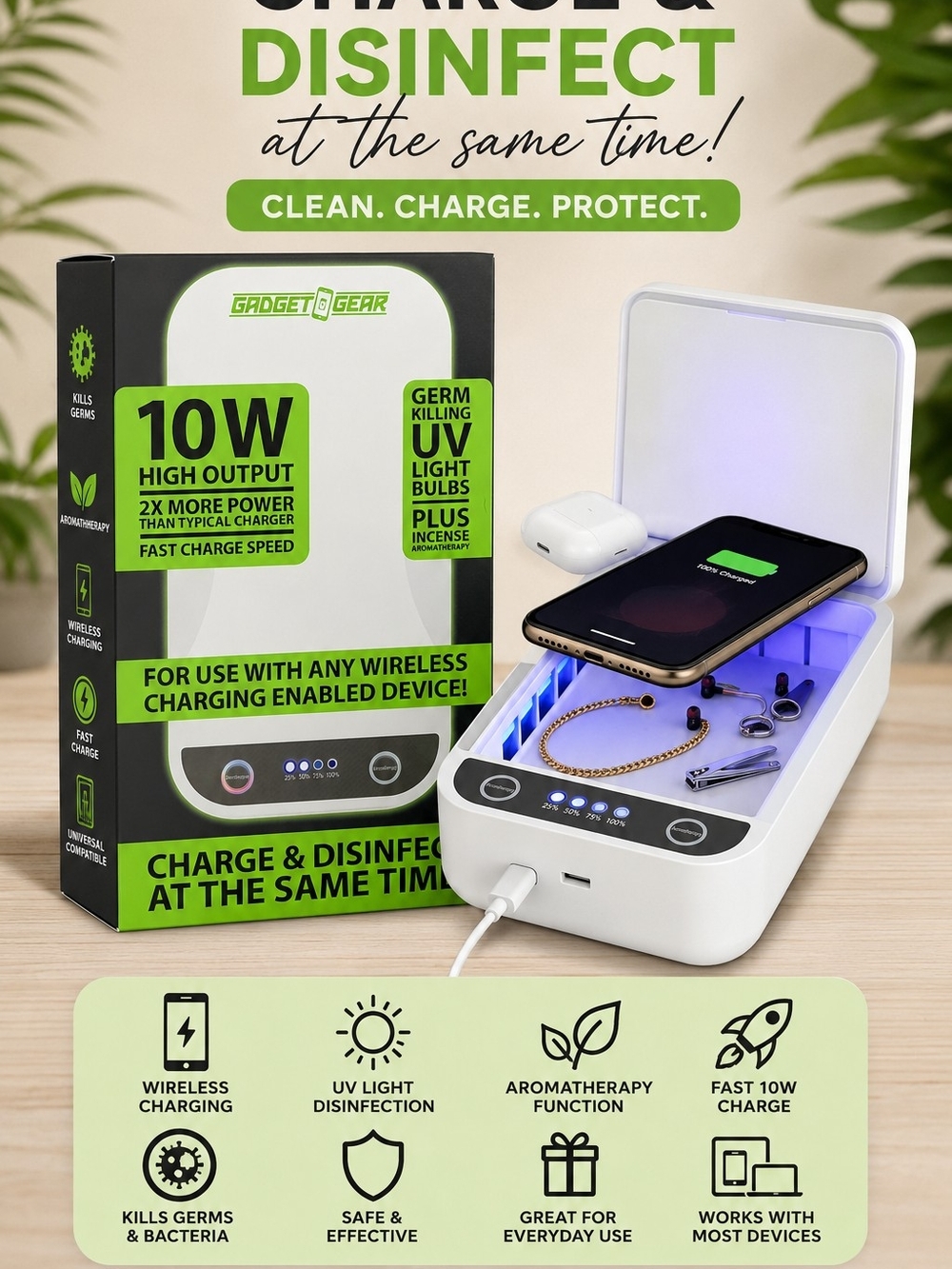 10W Wireless UV Charging & Disinfecting Station - White